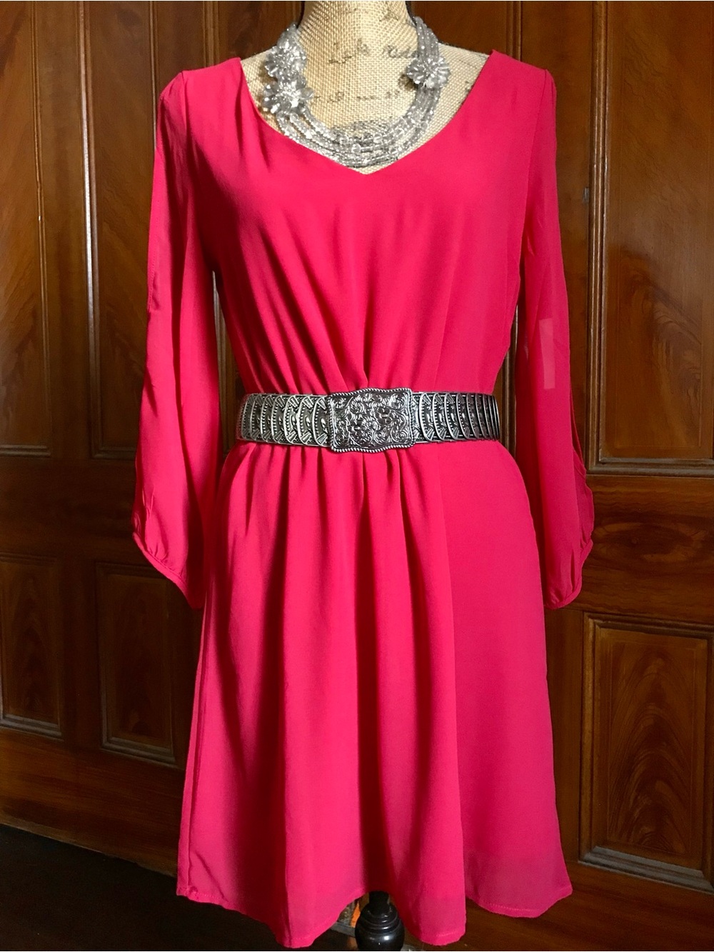 Vintage Red Classic Romantic Tunic Mini Dress Blouse